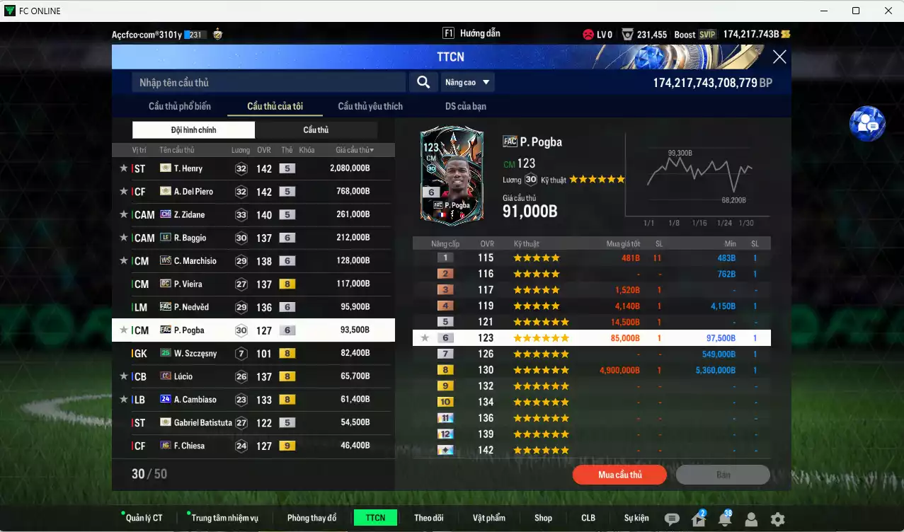 Ảnh [Tặng 1425 coin TM] Juventus 4.147.930b dư 170kb có Henry ITM+5, Del Piero ITM+5, Zidane CH, Vieira DC, Baggio LE+6, Marchiso WS+6, Nedved FAC+6, Pogba FAC+6, Lúcio CC, A. Cambiaso 24UCL, Batistuta ICON, Chiesa HG+9... Full miniface, HLV Siêu Xịn, đã full đào tạo chiến thuật