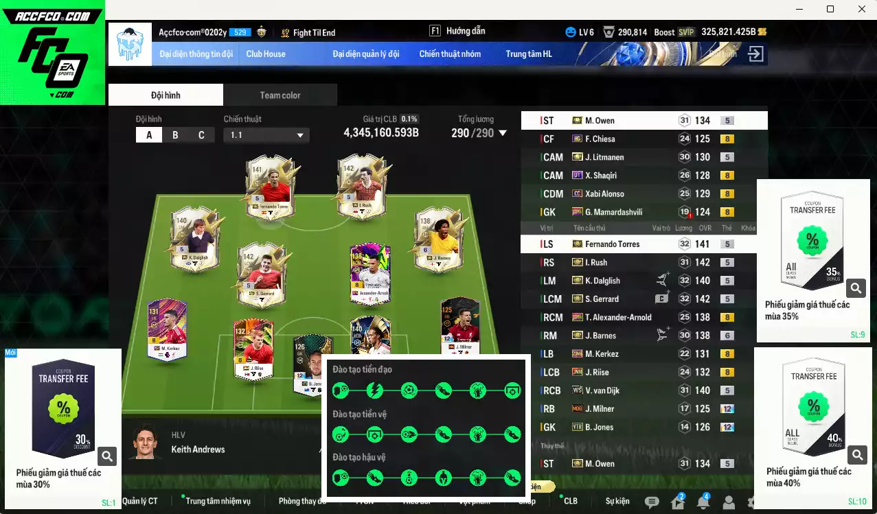 [Dư nhiều BP] Liverpool 4.345.160b dư 320kb có Torres ITM+5, Rush ITM+5, Gerrard ITM+5, Dalglish ITM+5, Owen ITM+5, Barnes ITM+6, Litmane ITM+5, Van Dijk WS, Arnold 23HW... Full miniface, HLV Xịn, đã full đào tạo chiến thuật