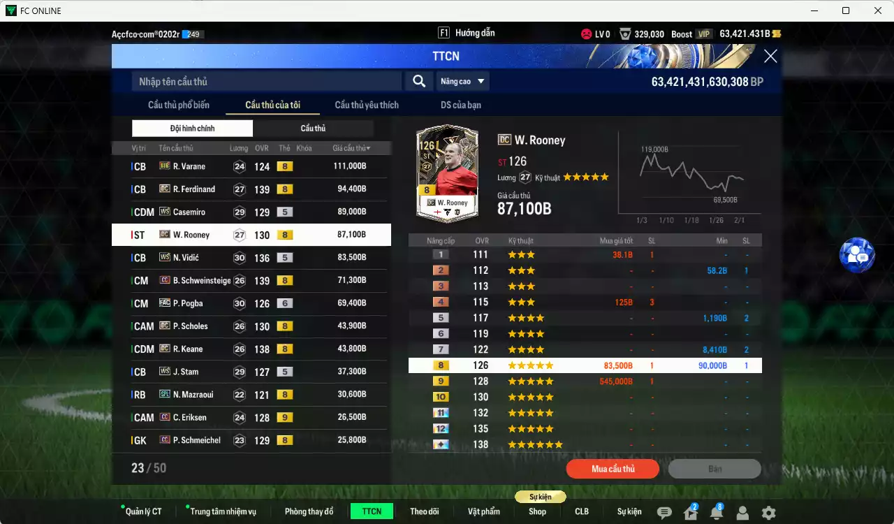 Ảnh Man Utd. 3.122.90b dư 60kb có CR7 CC+8, Mbeumo 23HW+9, Beckham DC, Bruno 23HW, Forlán CC, Cunha MDL, Varane BTB, Ferdinand DC, Casemiro WS, Rooney DC, Vidic WS, Pogba FAC+6... Full miniface, dư 180k TC. VIP BK Tháng 2