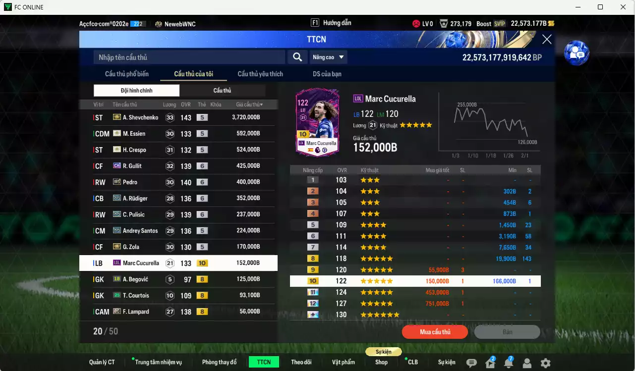 Ảnh Chelsea 7.189.730b có Sheva ITM+5, Crespo ITM+5, Essien ITM+5, Gullit CH+6, Pedro WS+6, Rudiger 25TS+6, Pulisic 25TS+6, Zola ITM+5, Andrey Santos 25TS, Cucurella LOL+10, A. Cole CFA+10... Còn nhiều CP GIẢM THUẾ, HLV Xịn