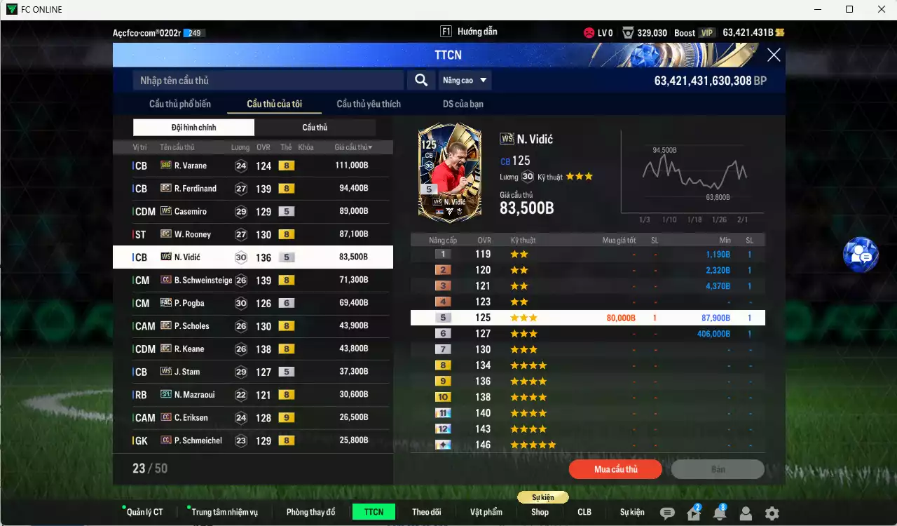 Ảnh Man Utd. 3.122.90b dư 60kb có CR7 CC+8, Mbeumo 23HW+9, Beckham DC, Bruno 23HW, Forlán CC, Cunha MDL, Varane BTB, Ferdinand DC, Casemiro WS, Rooney DC, Vidic WS, Pogba FAC+6... Full miniface, dư 180k TC. VIP BK Tháng 2