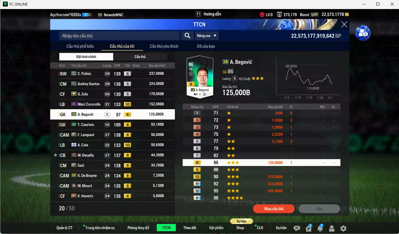Ảnh Chelsea 7.189.730b có Sheva ITM+5, Crespo ITM+5, Essien ITM+5, Gullit CH+6, Pedro WS+6, Rudiger 25TS+6, Pulisic 25TS+6, Zola ITM+5, Andrey Santos 25TS, Cucurella LOL+10, A. Cole CFA+10... Còn nhiều CP GIẢM THUẾ, HLV Xịn