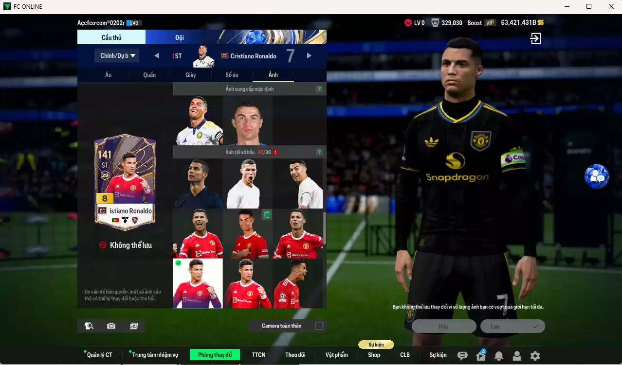 Ảnh Man Utd. 3.122.90b dư 60kb có CR7 CC+8, Mbeumo 23HW+9, Beckham DC, Bruno 23HW, Forlán CC, Cunha MDL, Varane BTB, Ferdinand DC, Casemiro WS, Rooney DC, Vidic WS, Pogba FAC+6... Full miniface, dư 180k TC. VIP BK Tháng 2