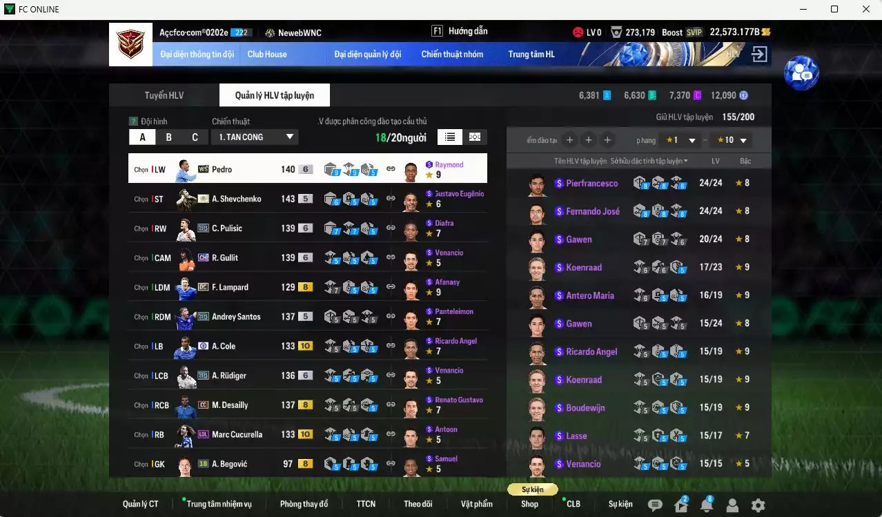 Ảnh Chelsea 7.189.730b có Sheva ITM+5, Crespo ITM+5, Essien ITM+5, Gullit CH+6, Pedro WS+6, Rudiger 25TS+6, Pulisic 25TS+6, Zola ITM+5, Andrey Santos 25TS, Cucurella LOL+10, A. Cole CFA+10... Còn nhiều CP GIẢM THUẾ, HLV Xịn