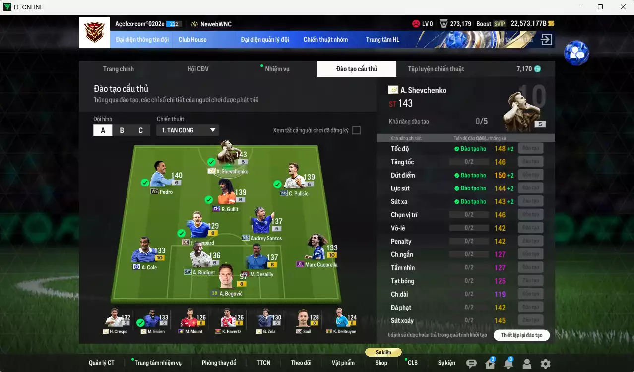 Ảnh Chelsea 7.189.730b có Sheva ITM+5, Crespo ITM+5, Essien ITM+5, Gullit CH+6, Pedro WS+6, Rudiger 25TS+6, Pulisic 25TS+6, Zola ITM+5, Andrey Santos 25TS, Cucurella LOL+10, A. Cole CFA+10... Còn nhiều CP GIẢM THUẾ, HLV Xịn