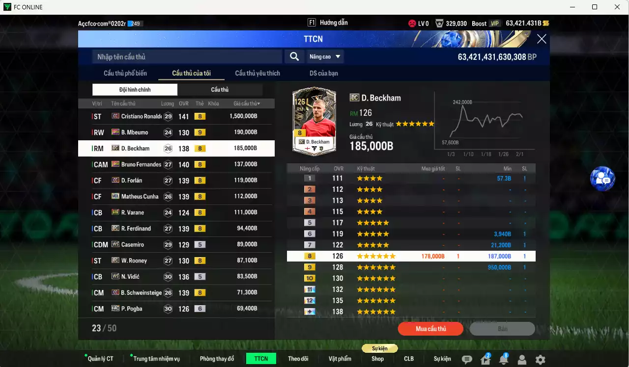 Ảnh Man Utd. 3.122.90b dư 60kb có CR7 CC+8, Mbeumo 23HW+9, Beckham DC, Bruno 23HW, Forlán CC, Cunha MDL, Varane BTB, Ferdinand DC, Casemiro WS, Rooney DC, Vidic WS, Pogba FAC+6... Full miniface, dư 180k TC. VIP BK Tháng 2