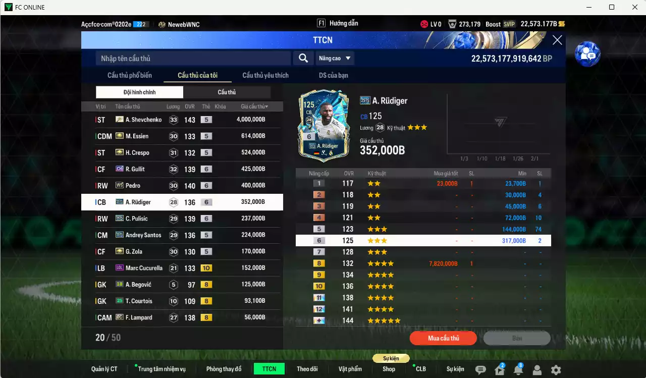 Ảnh Chelsea 7.189.730b có Sheva ITM+5, Crespo ITM+5, Essien ITM+5, Gullit CH+6, Pedro WS+6, Rudiger 25TS+6, Pulisic 25TS+6, Zola ITM+5, Andrey Santos 25TS, Cucurella LOL+10, A. Cole CFA+10... Còn nhiều CP GIẢM THUẾ, HLV Xịn