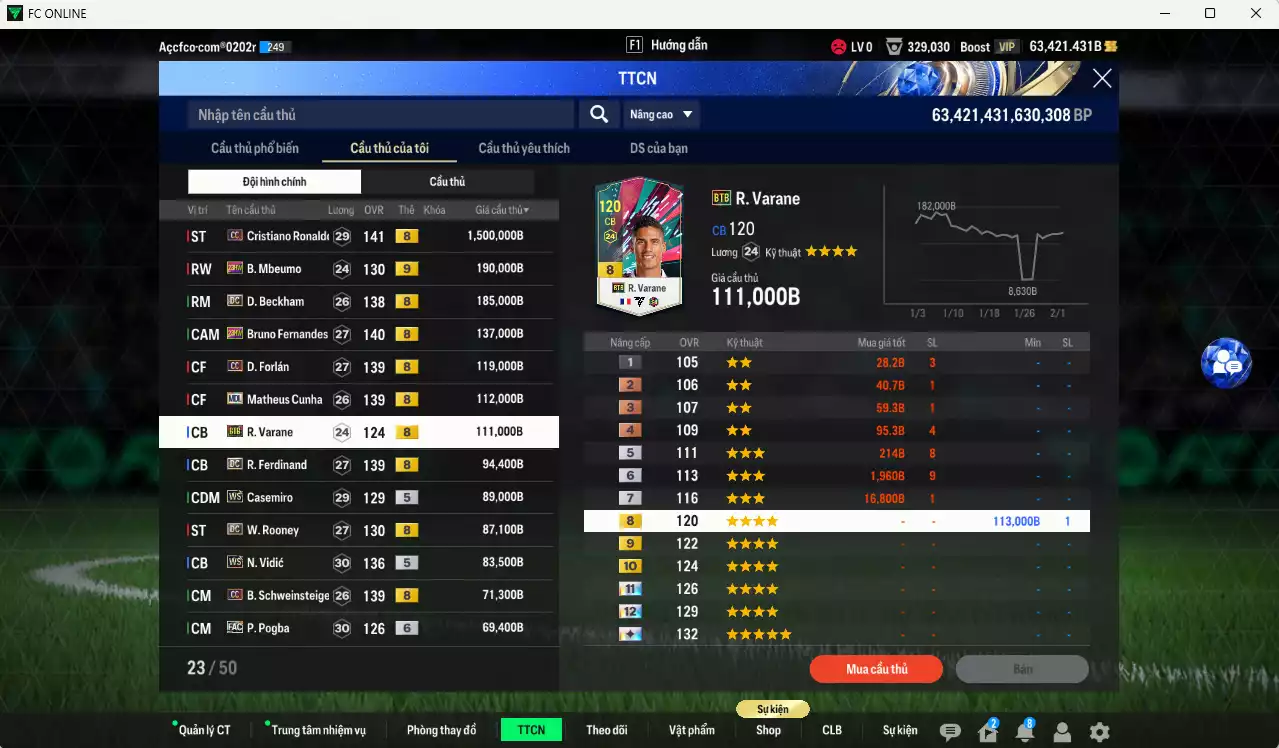 Ảnh Man Utd. 3.122.90b dư 60kb có CR7 CC+8, Mbeumo 23HW+9, Beckham DC, Bruno 23HW, Forlán CC, Cunha MDL, Varane BTB, Ferdinand DC, Casemiro WS, Rooney DC, Vidic WS, Pogba FAC+6... Full miniface, dư 180k TC. VIP BK Tháng 2