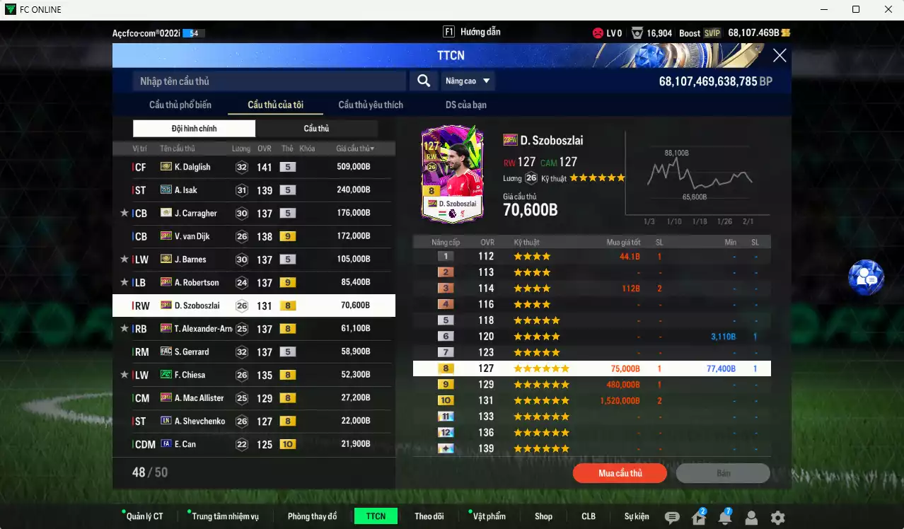 Ảnh Liverpool 1.637.120b dư 68kb có Dalglish ITM+5, Isak 25TS, Van Dijk 23HW+9, Carragher ITM+5, Barnes ITM+5, Robertson 23HW+9, Szoboszlai 23HW, Arnold 23HW, Gerrard FAC, Chiesa FC... Dư 190k TC