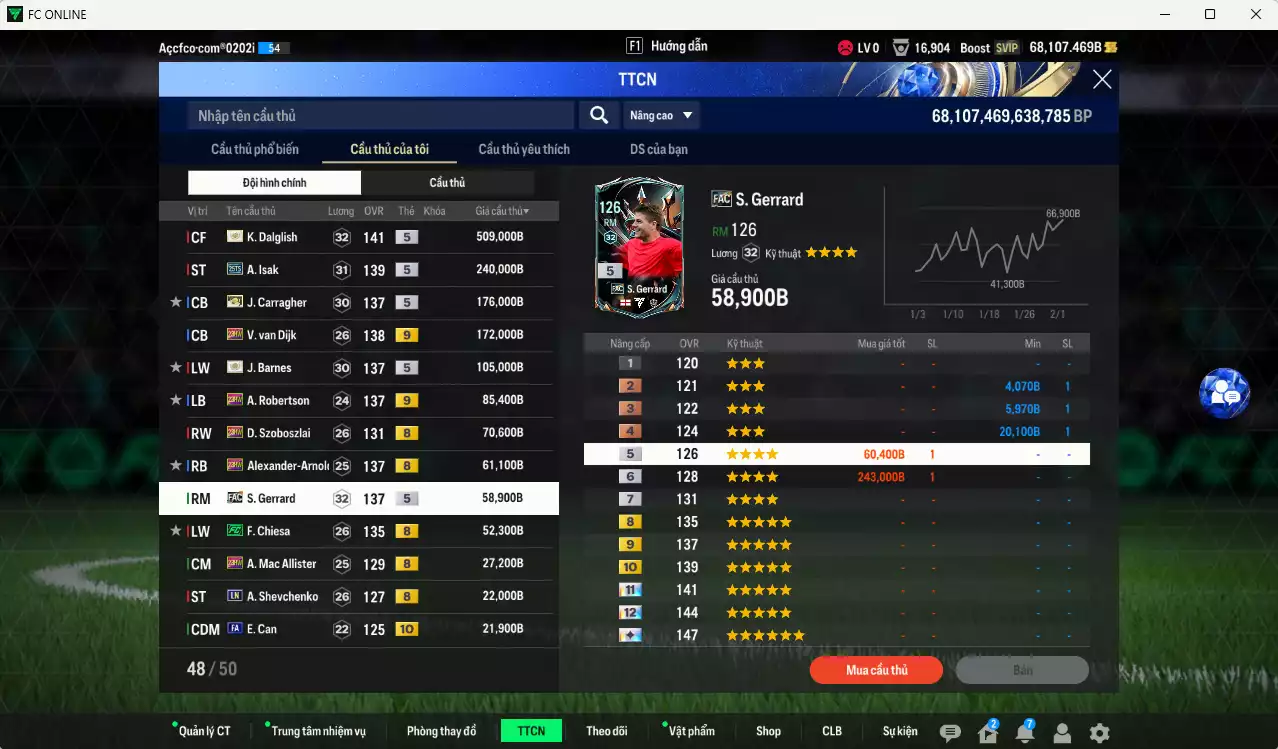 Ảnh Liverpool 1.637.120b dư 68kb có Dalglish ITM+5, Isak 25TS, Van Dijk 23HW+9, Carragher ITM+5, Barnes ITM+5, Robertson 23HW+9, Szoboszlai 23HW, Arnold 23HW, Gerrard FAC, Chiesa FC... Dư 190k TC