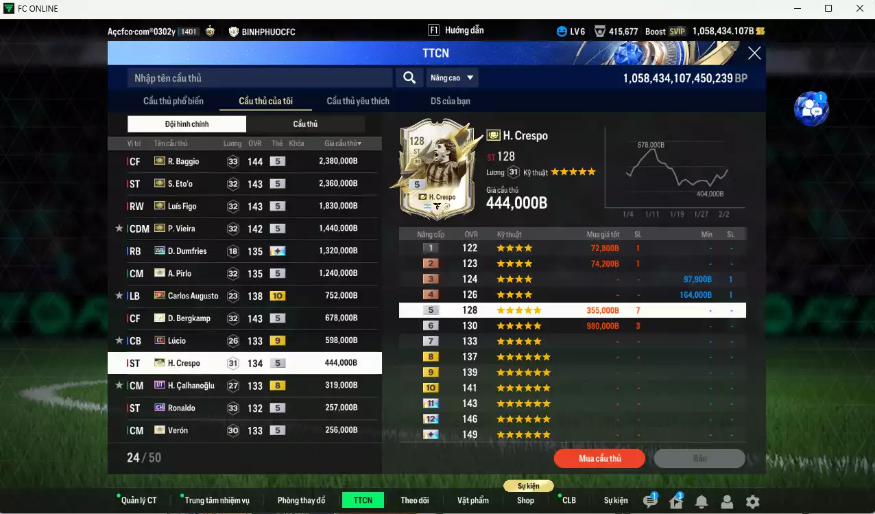 Ảnh [Tặng 1800 FC+MC] Inter Milan 17.801.570b dư 1050kb có Matthaus ITM+5, Baggio ITM+5, Figo ITM+5, Eto ITM+5, Pirlo ITM+5, Bergkamp ITM+5, Vieira ITM+5, Dumfries 25PL+13, Pavard 24UCL(bù), Augusto 23HW+10, Lúcio CC+9, Calhanoglu UT... Full miniface, HLV Siêu Xịn, đã full đào tạo chiến thuật vs chỉ số cầu thủ. VIP BK tháng 2