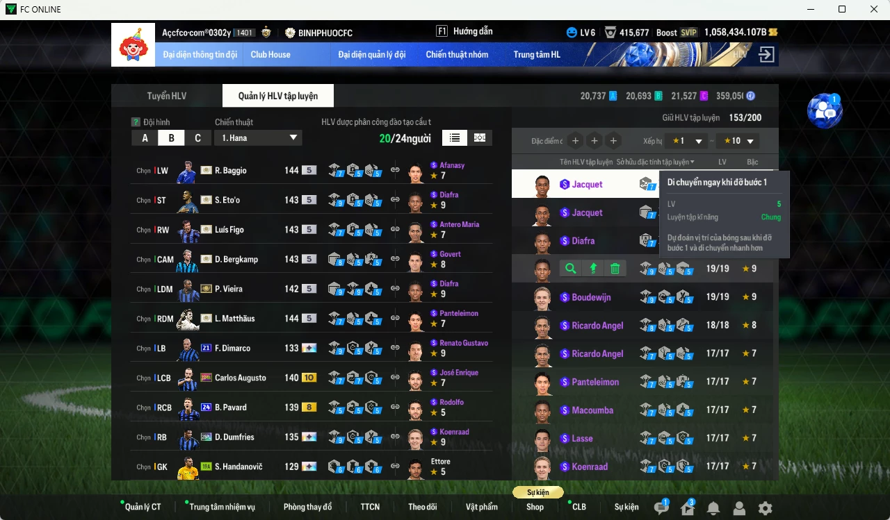 Ảnh [Tặng 1800 FC+MC] Inter Milan 17.801.570b dư 1050kb có Matthaus ITM+5, Baggio ITM+5, Figo ITM+5, Eto ITM+5, Pirlo ITM+5, Bergkamp ITM+5, Vieira ITM+5, Dumfries 25PL+13, Pavard 24UCL(bù), Augusto 23HW+10, Lúcio CC+9, Calhanoglu UT... Full miniface, HLV Siêu Xịn, đã full đào tạo chiến thuật vs chỉ số cầu thủ. VIP BK tháng 2