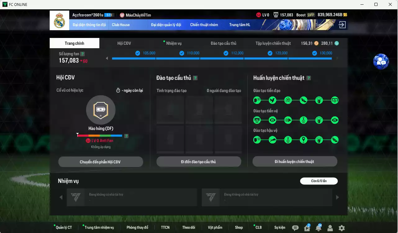 Ảnh ACC 839969b trắng, có thẻ đổi tên, còn nhiều CP GIẢM THUẾ. HLV Xịn, đã full đào tạo chiến thuật, dư 280k TC