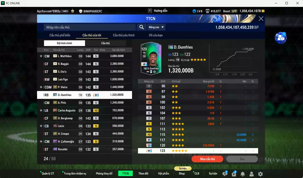 Ảnh [Tặng 1800 FC+MC] Inter Milan 17.801.570b dư 1050kb có Matthaus ITM+5, Baggio ITM+5, Figo ITM+5, Eto ITM+5, Pirlo ITM+5, Bergkamp ITM+5, Vieira ITM+5, Dumfries 25PL+13, Pavard 24UCL(bù), Augusto 23HW+10, Lúcio CC+9, Calhanoglu UT... Full miniface, HLV Siêu Xịn, đã full đào tạo chiến thuật vs chỉ số cầu thủ. VIP BK tháng 2