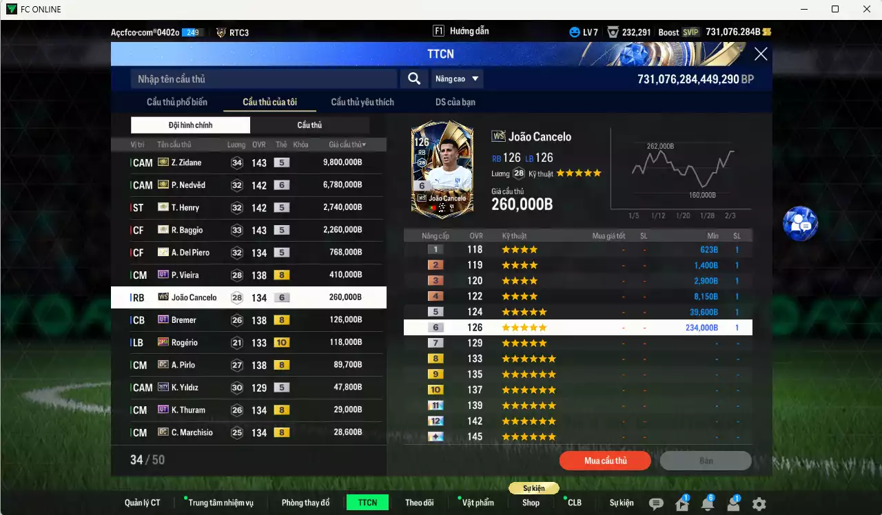 Ảnh [Hạng 906, Dư nhiều BP] Juventus 23.529.750b dư 730kb có Zidane ITM+5, Nedved ITM+6, Baggio ITM+5, Henry ITM+5, Del Piero ITM+5, Vieira UT, Cancelo WS+6, Bremer UT, Rogério 23HW+10, Pirlo DC, Yildiz 26TY... HLV Xịn, đã full đào tạo chiến thuật vs chỉ số cầu thủ. VIP KC Tháng 2