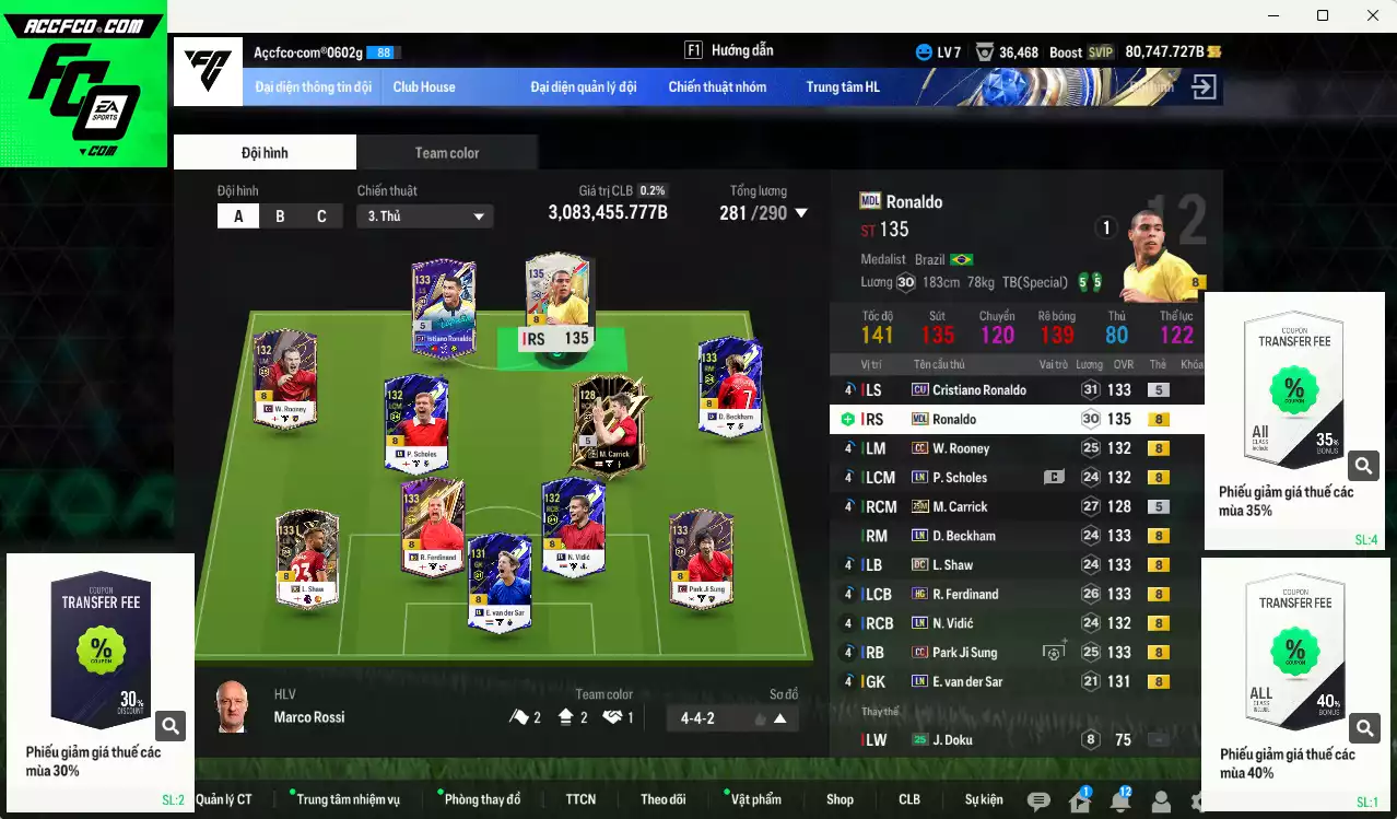 [Chưa nạp x8 FC Tết🐎] Ronaldo MDL+8 vs 10 khúc củi dư 80kb. Còn nhiều CP GIẢM THUẾ, HLV Xịn, dư 100k TC