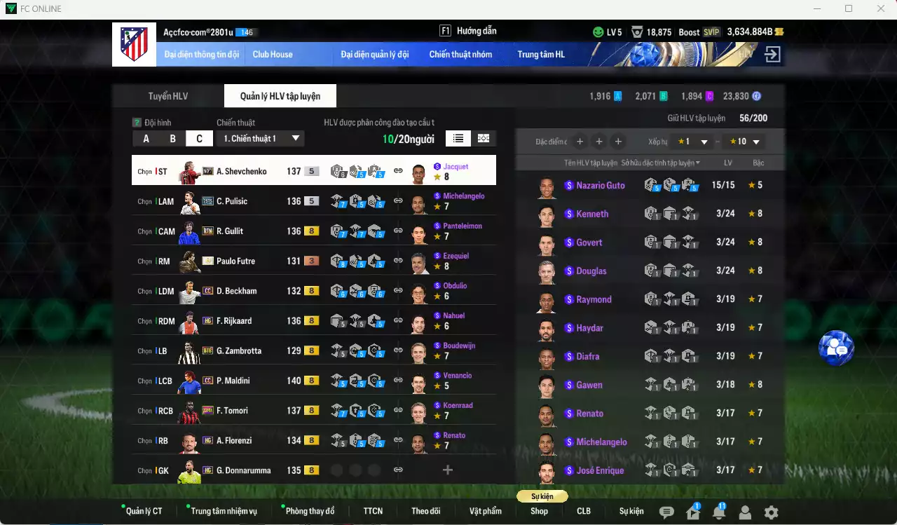 Ảnh AC Milan 422.480b có Beckham CC, Maldini CC, Pulisic 25TS, Futre ITM+3, Sheva No.7, Rijkaard HG, Gullit RTN... HLV Xịn, đã đào tạo full chỉ số nhiều cầu thủ