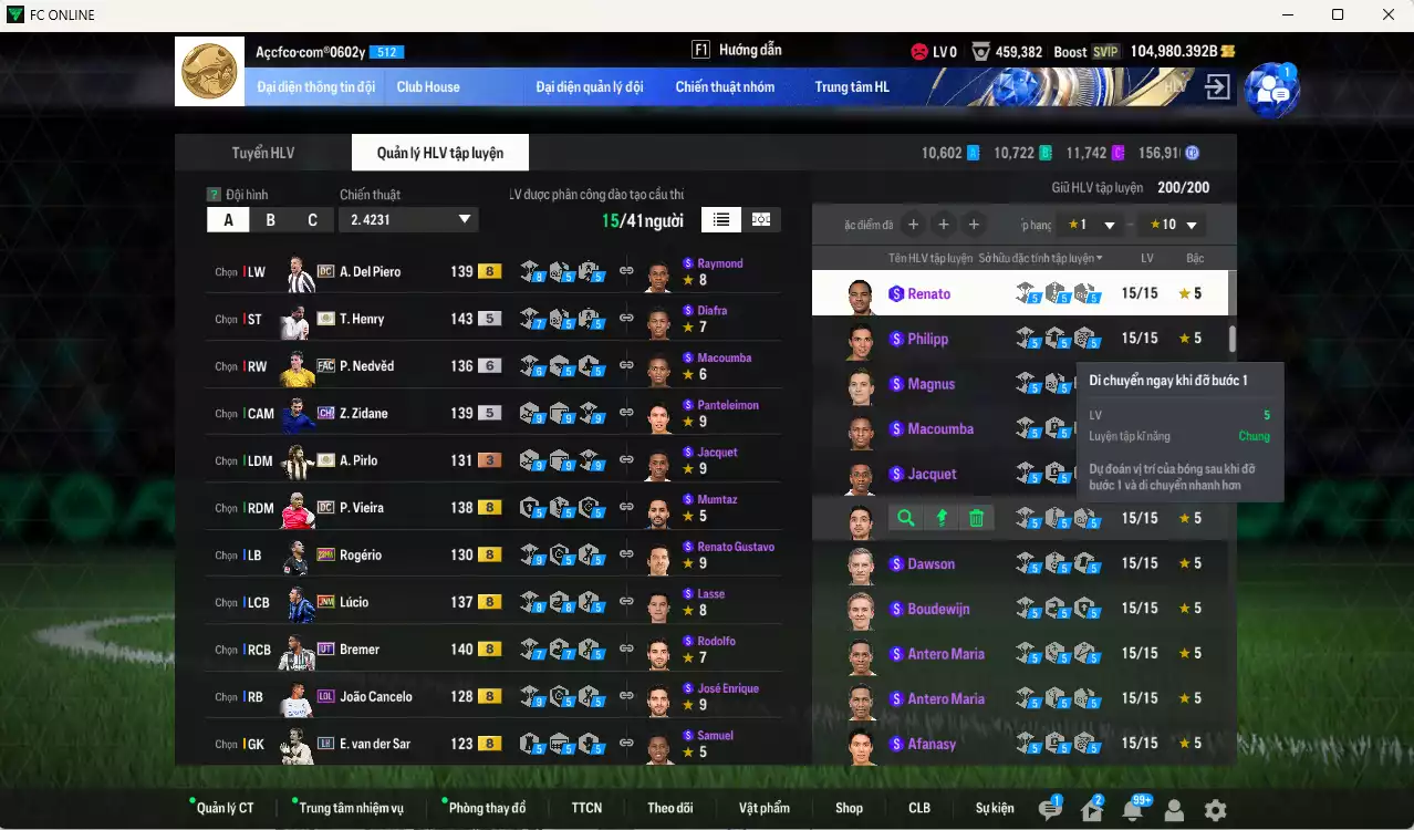 Ảnh Juventus 3.808.030b dư 100kb có Henry ITM+5, Pirlo ITM+3, Zidane CH, Nedved LE+6, Bremer UT, Del Piero DC, Vieira DC, Lúcio JNM... Full miniface, còn nhiều coin TM. HLV Xịn, đã đào tạo full chỉ số ct. VIP BK Tháng 2