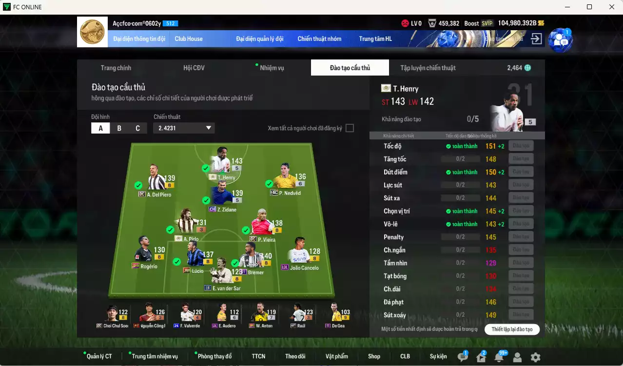 Ảnh Juventus 3.808.030b dư 100kb có Henry ITM+5, Pirlo ITM+3, Zidane CH, Nedved LE+6, Bremer UT, Del Piero DC, Vieira DC, Lúcio JNM... Full miniface, còn nhiều coin TM. HLV Xịn, đã đào tạo full chỉ số ct. VIP BK Tháng 2