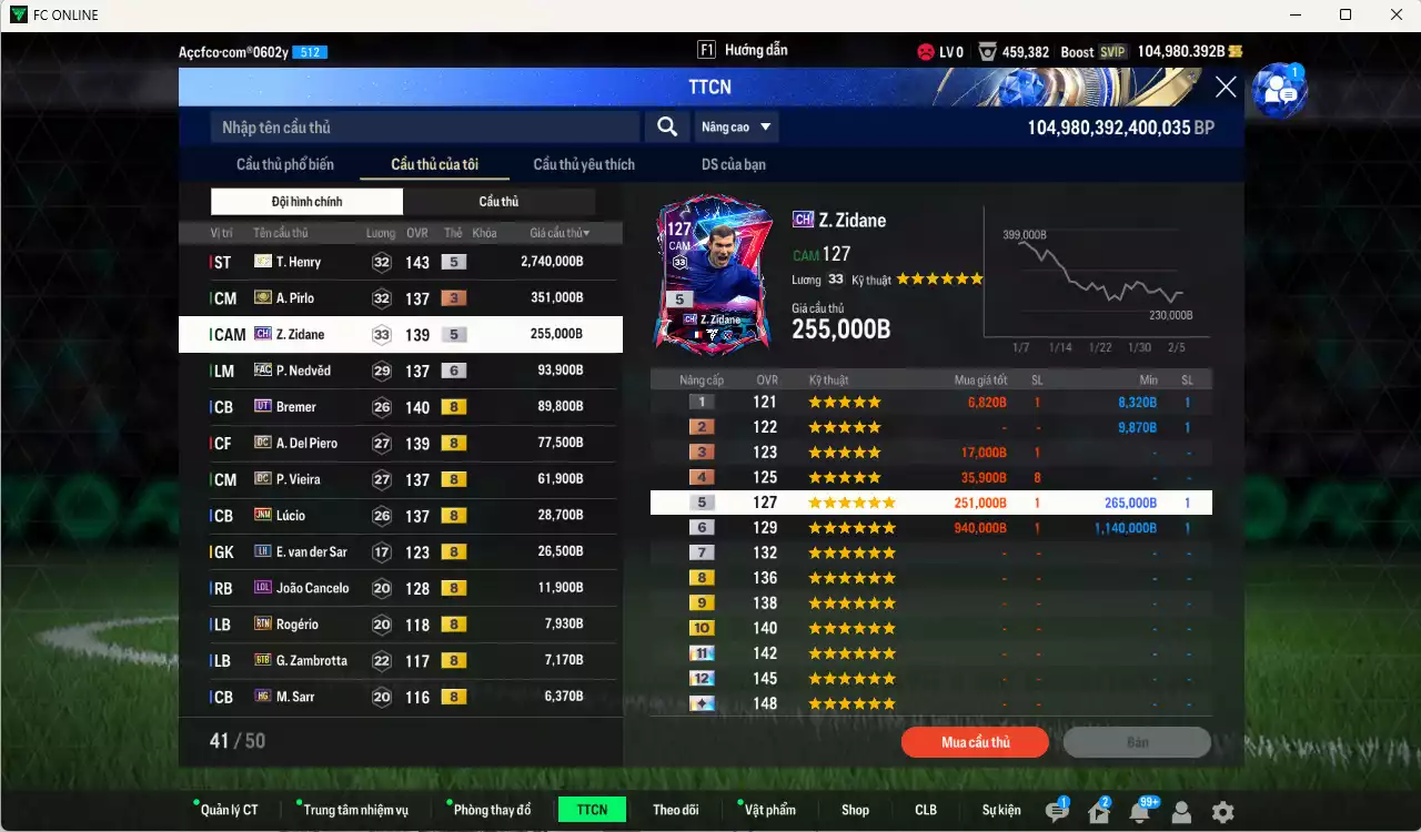 Ảnh Juventus 3.808.030b dư 100kb có Henry ITM+5, Pirlo ITM+3, Zidane CH, Nedved LE+6, Bremer UT, Del Piero DC, Vieira DC, Lúcio JNM... Full miniface, còn nhiều coin TM. HLV Xịn, đã đào tạo full chỉ số ct. VIP BK Tháng 2