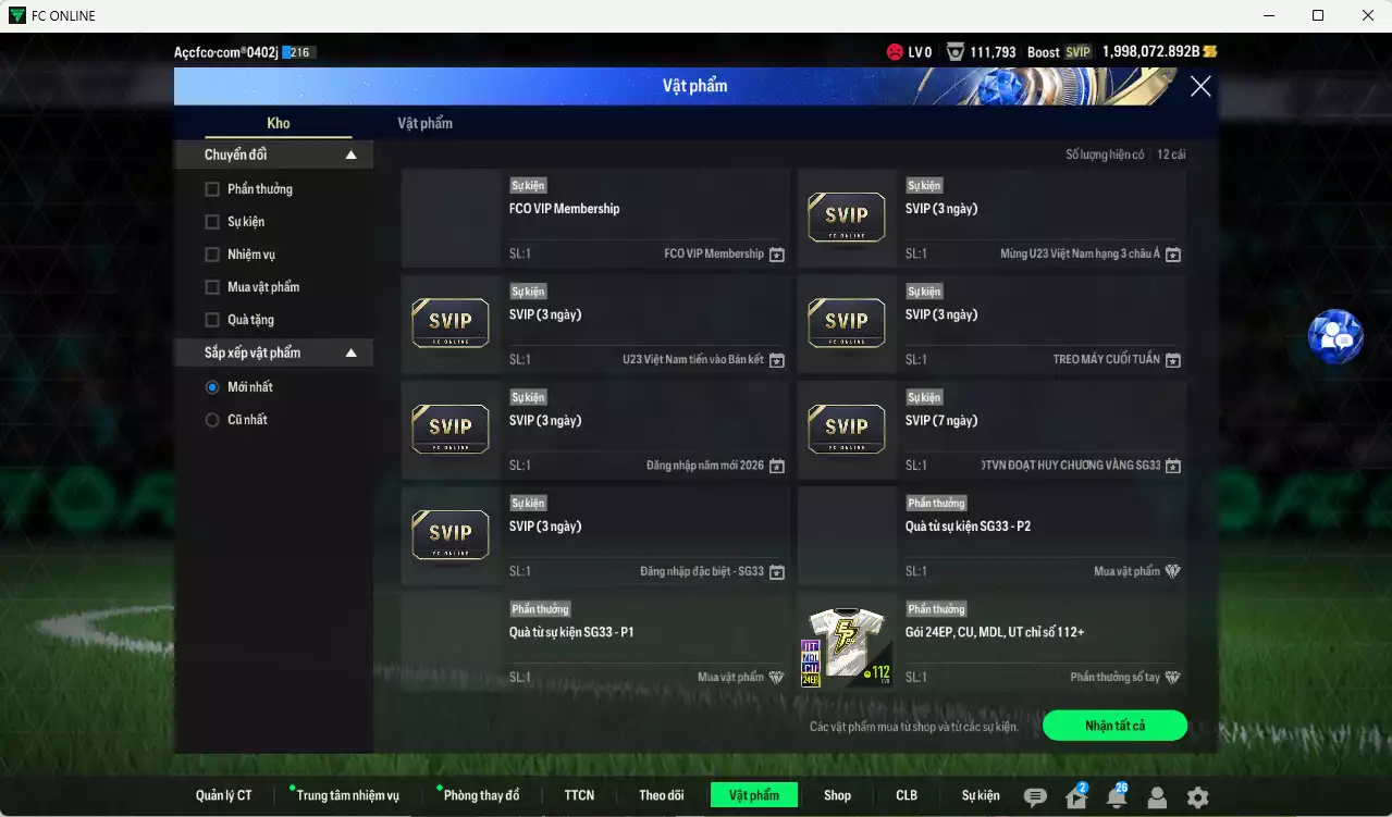 Ảnh ACC 1998072b trắng, có thẻ đổi tên, full miniface. HLV Xịn, gần full đào tạo chiến thuật, dư 100k TC