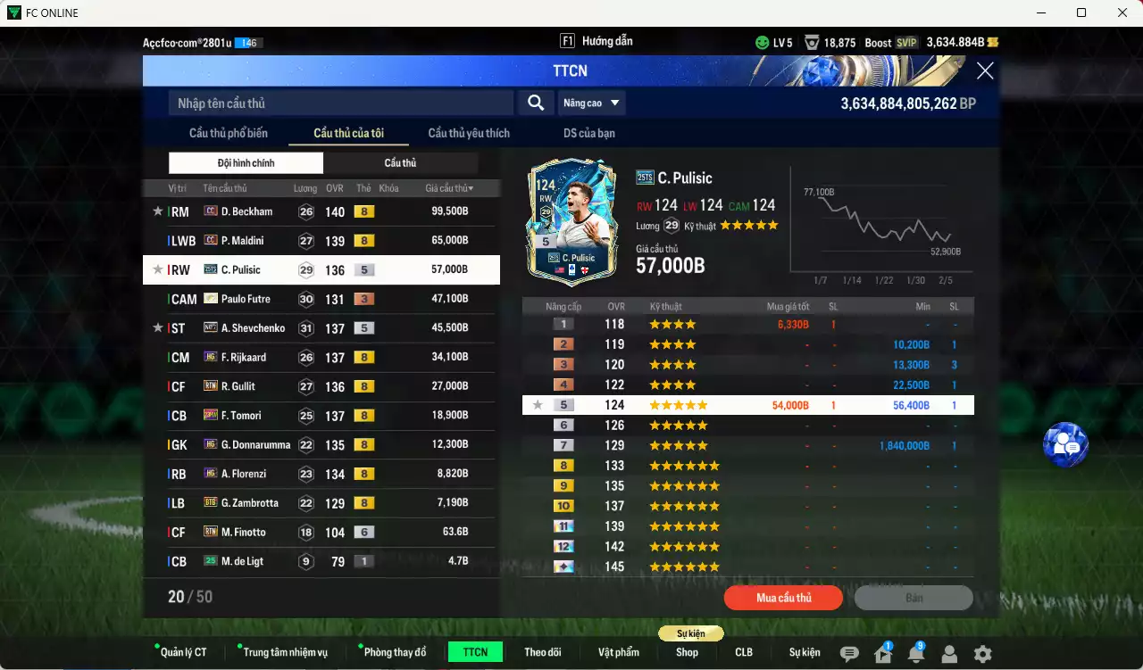 Ảnh AC Milan 422.480b có Beckham CC, Maldini CC, Pulisic 25TS, Futre ITM+3, Sheva No.7, Rijkaard HG, Gullit RTN... HLV Xịn, đã đào tạo full chỉ số nhiều cầu thủ