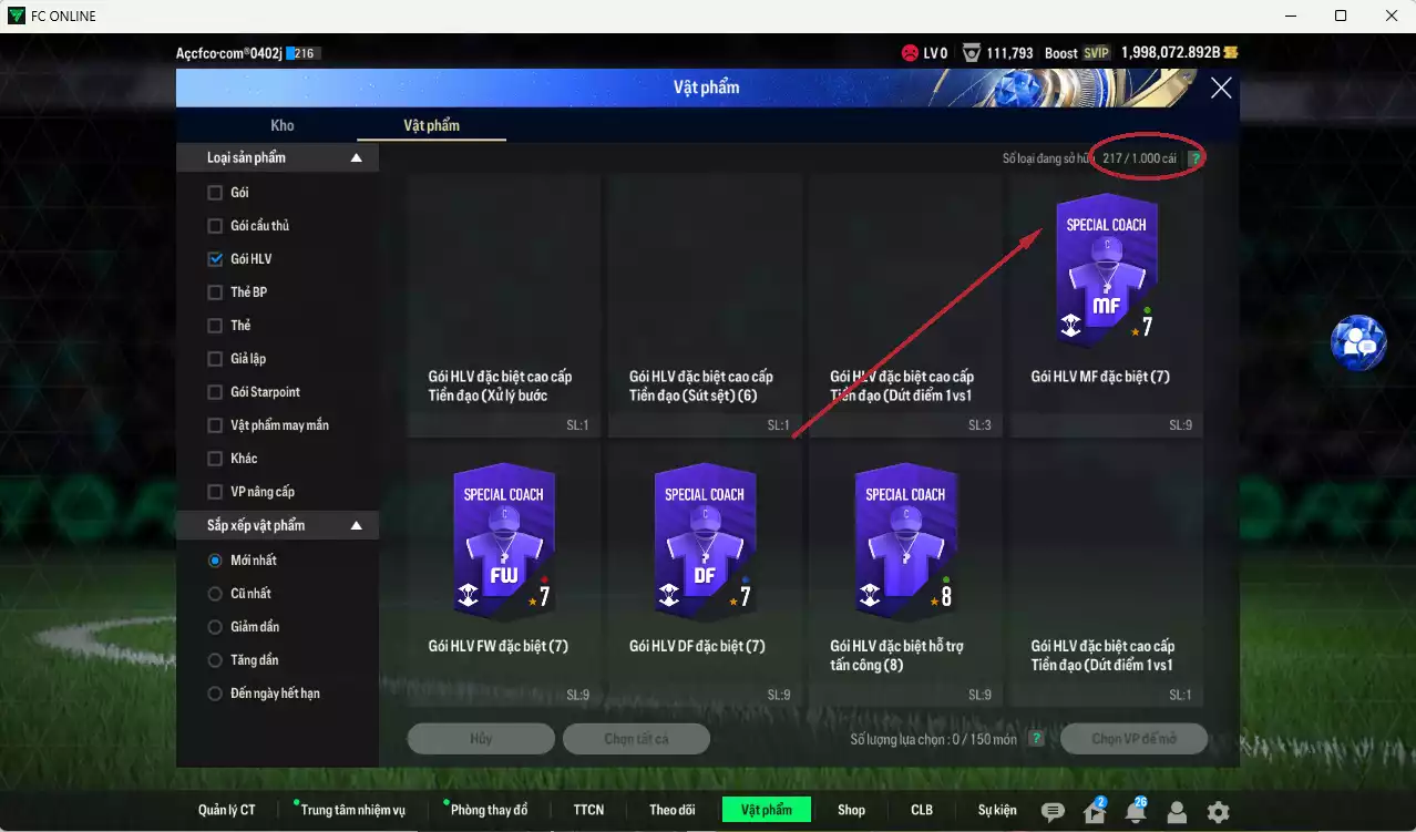 Ảnh ACC 1998072b trắng, có thẻ đổi tên, full miniface. HLV Xịn, gần full đào tạo chiến thuật, dư 100k TC