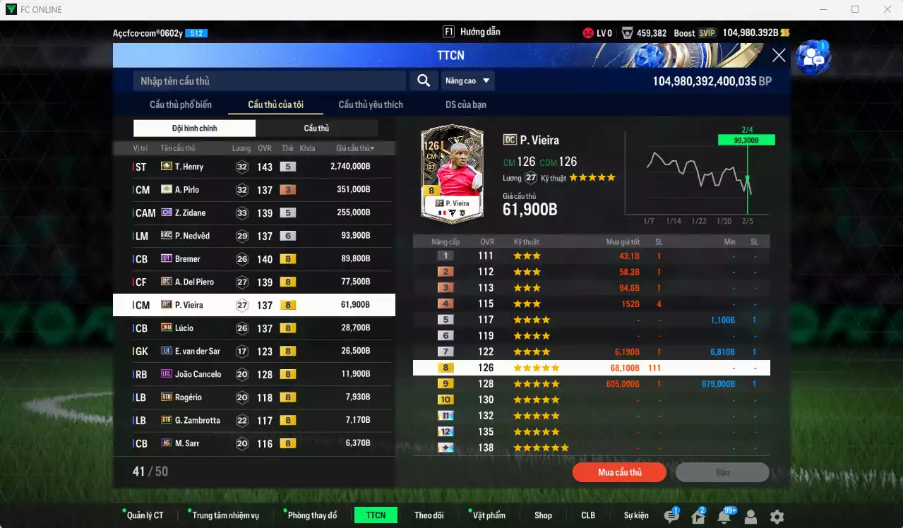 Ảnh Juventus 3.808.030b dư 100kb có Henry ITM+5, Pirlo ITM+3, Zidane CH, Nedved LE+6, Bremer UT, Del Piero DC, Vieira DC, Lúcio JNM... Full miniface, còn nhiều coin TM. HLV Xịn, đã đào tạo full chỉ số ct. VIP BK Tháng 2