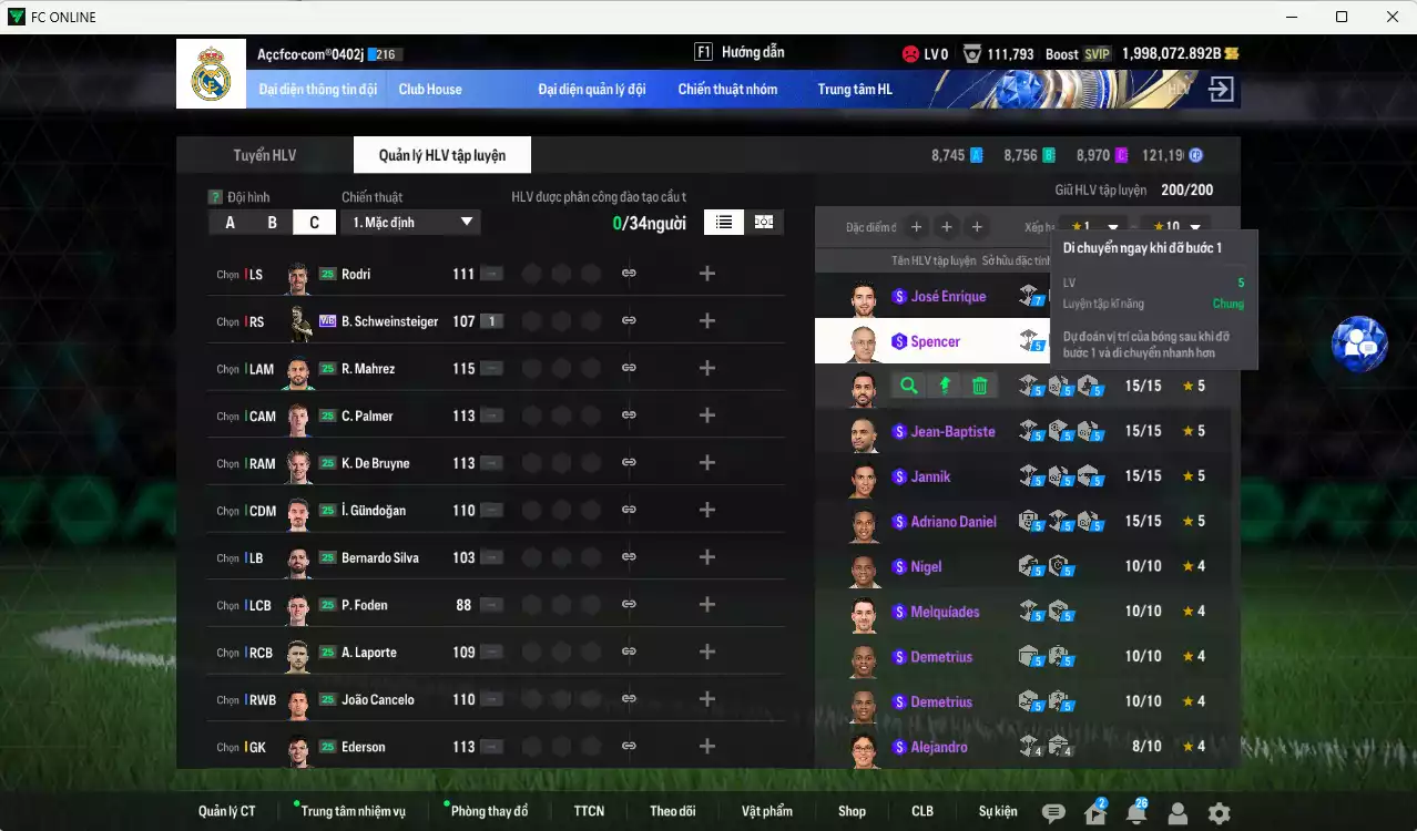 Ảnh ACC 1998072b trắng, có thẻ đổi tên, full miniface. HLV Xịn, gần full đào tạo chiến thuật, dư 100k TC