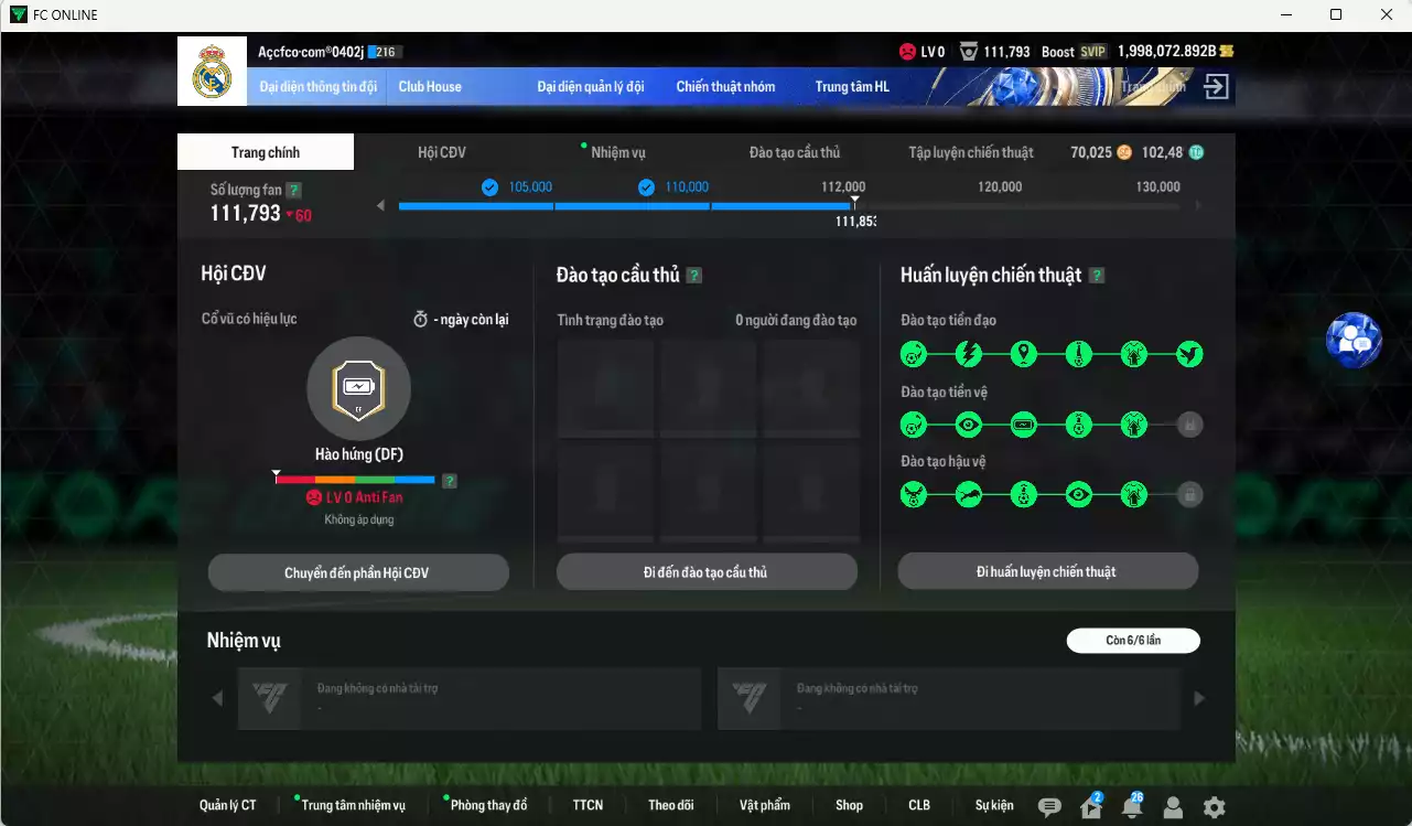 Ảnh ACC 1998072b trắng, có thẻ đổi tên, full miniface. HLV Xịn, gần full đào tạo chiến thuật, dư 100k TC