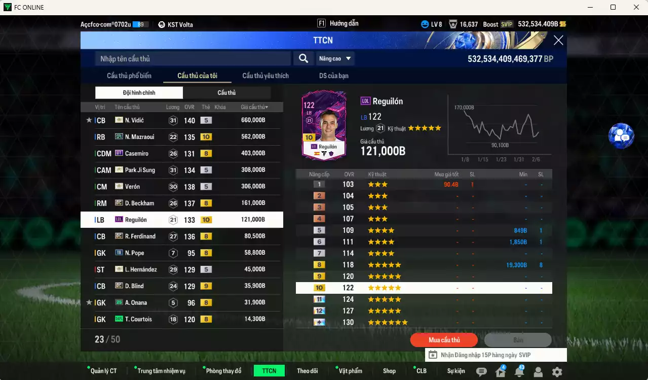 Ảnh [Dư nhiều BP, Chưa nạp x8 FC Tết🐎] ] Man Utd. 12.553.350b dư 530kb có Rooney ITM+5, CR7 WS, Eusébio ITm+5, Schweinsteiger ITM+5, Vidic ITM+5, Casemiro UT, Mazraoui SPL+10, Park ITM+5, Verón ITM+5, Beckham DC, Reguilón LOL+10, Ferdinand DC... HLV Xịn, đã đào tạo full chỉ số cầu thủ. VIP BK Tháng 2