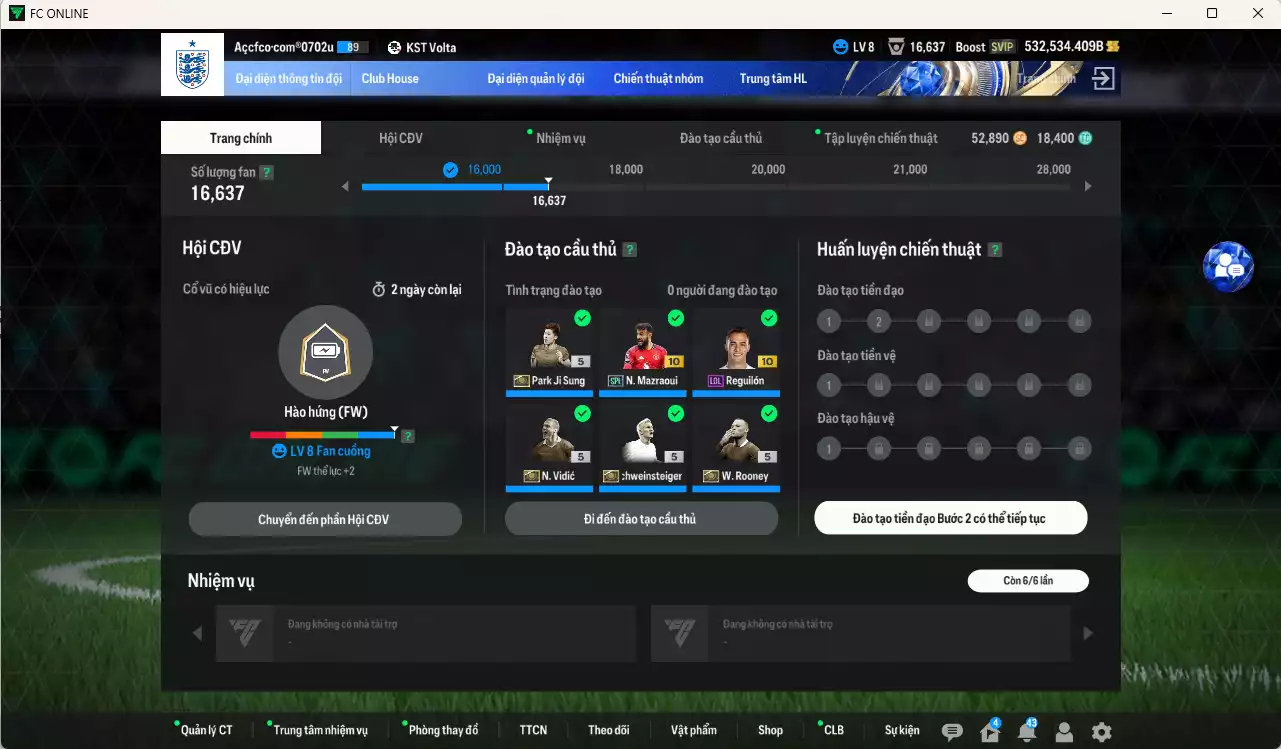 Ảnh [Dư nhiều BP, Chưa nạp x8 FC Tết🐎] ] Man Utd. 12.553.350b dư 530kb có Rooney ITM+5, CR7 WS, Eusébio ITm+5, Schweinsteiger ITM+5, Vidic ITM+5, Casemiro UT, Mazraoui SPL+10, Park ITM+5, Verón ITM+5, Beckham DC, Reguilón LOL+10, Ferdinand DC... HLV Xịn, đã đào tạo full chỉ số cầu thủ. VIP BK Tháng 2