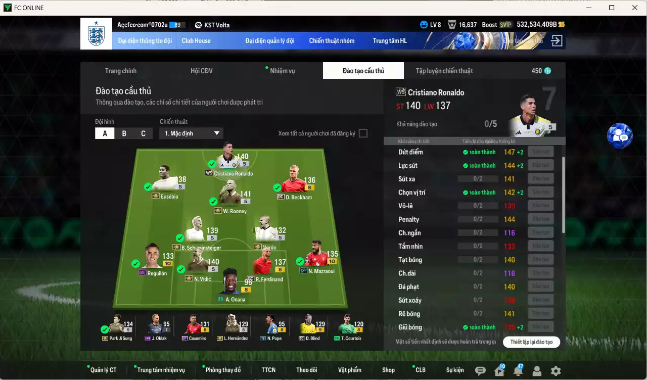 Ảnh [Dư nhiều BP, Chưa nạp x8 FC Tết🐎] ] Man Utd. 12.553.350b dư 530kb có Rooney ITM+5, CR7 WS, Eusébio ITm+5, Schweinsteiger ITM+5, Vidic ITM+5, Casemiro UT, Mazraoui SPL+10, Park ITM+5, Verón ITM+5, Beckham DC, Reguilón LOL+10, Ferdinand DC... HLV Xịn, đã đào tạo full chỉ số cầu thủ. VIP BK Tháng 2