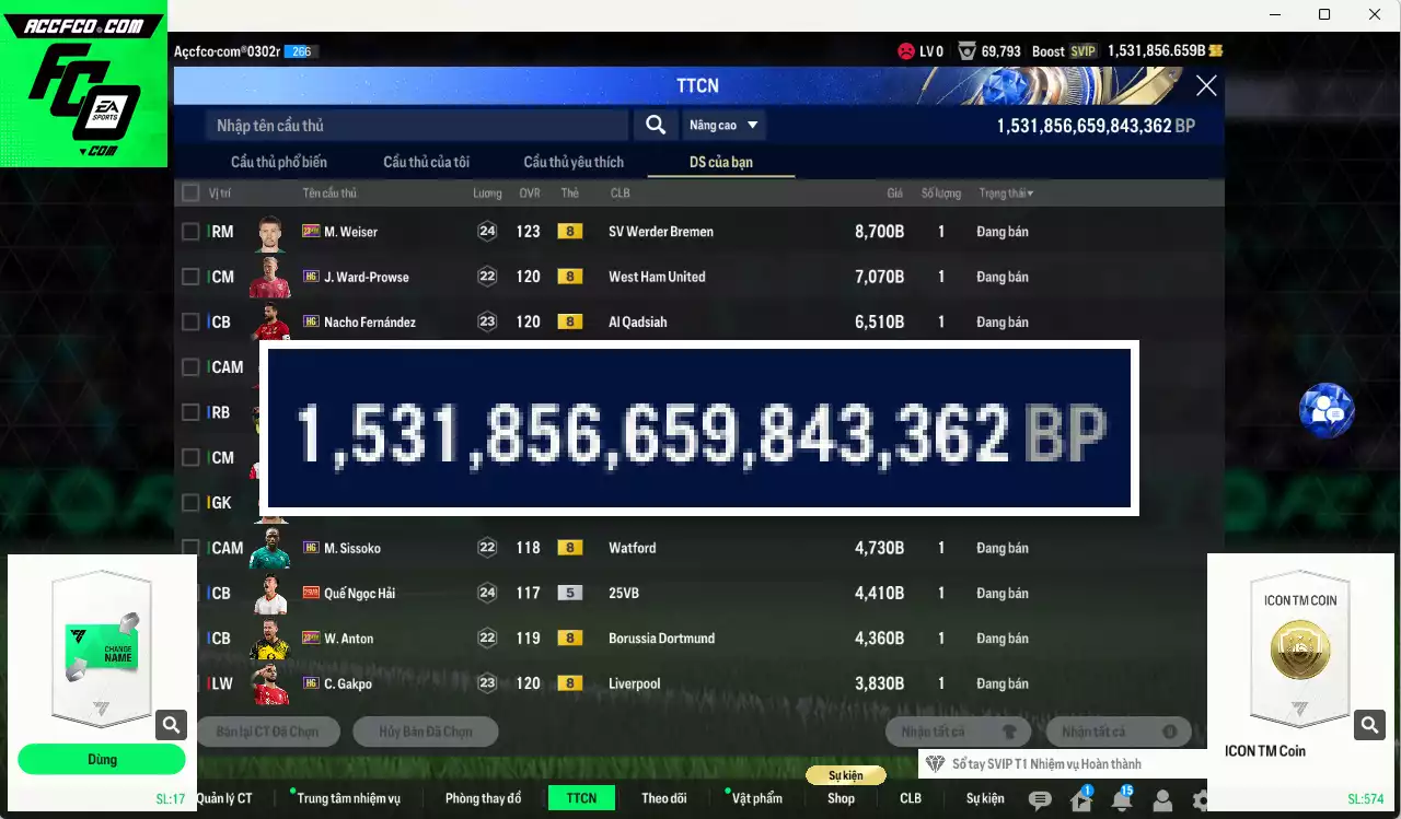 [Tặng Văn Thanh +13] ACC 1531856b trắng, có thẻ đổi tên, còn CP GIẢM THUẾ. Dư 200k TC, VIP BK Tháng 2