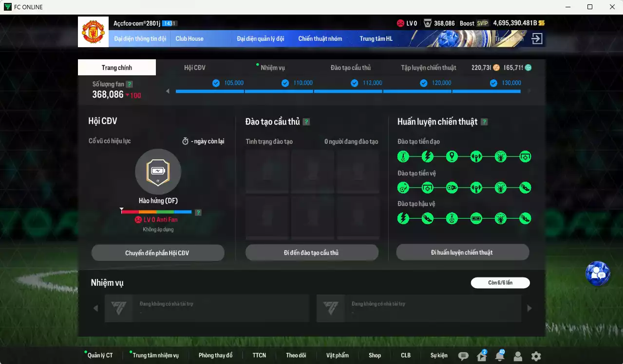 Ảnh ACC 4695390b trắng, có thẻ đổi tên, full miniface. HLV Xịn, đã full đào tạo chiến thuật, dư 160k TC