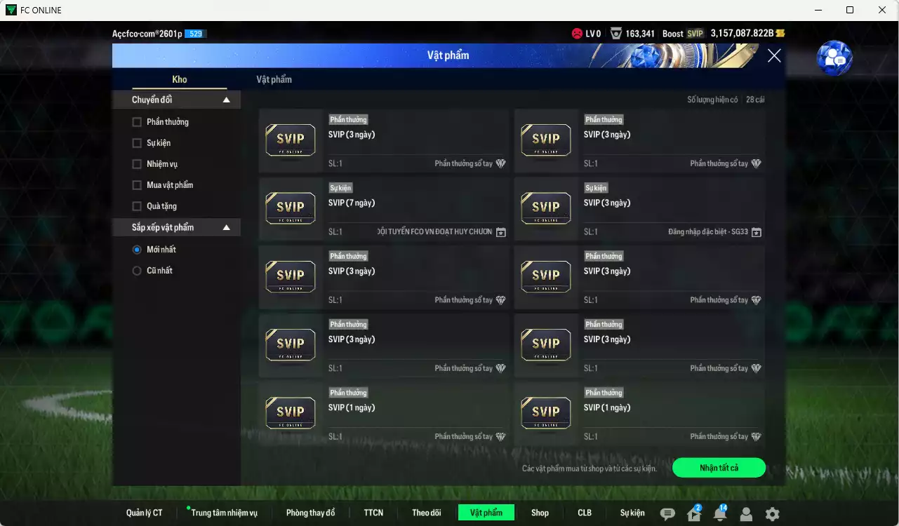 Ảnh ACC 3157087b trắng, có thẻ đổi tên. HLV Xịn, đã full đào tạo chiến thuật, dư 160k TC
