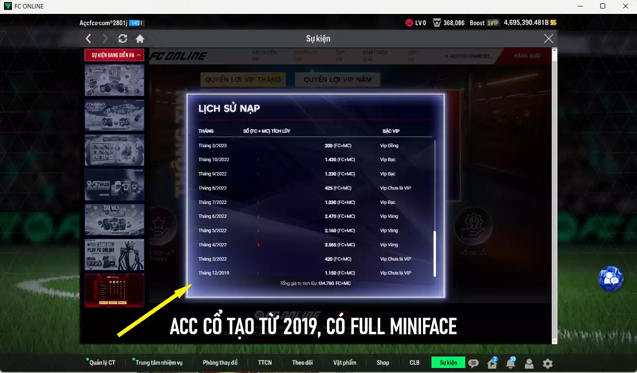Ảnh ACC 4695390b trắng, có thẻ đổi tên, full miniface. HLV Xịn, đã full đào tạo chiến thuật, dư 160k TC