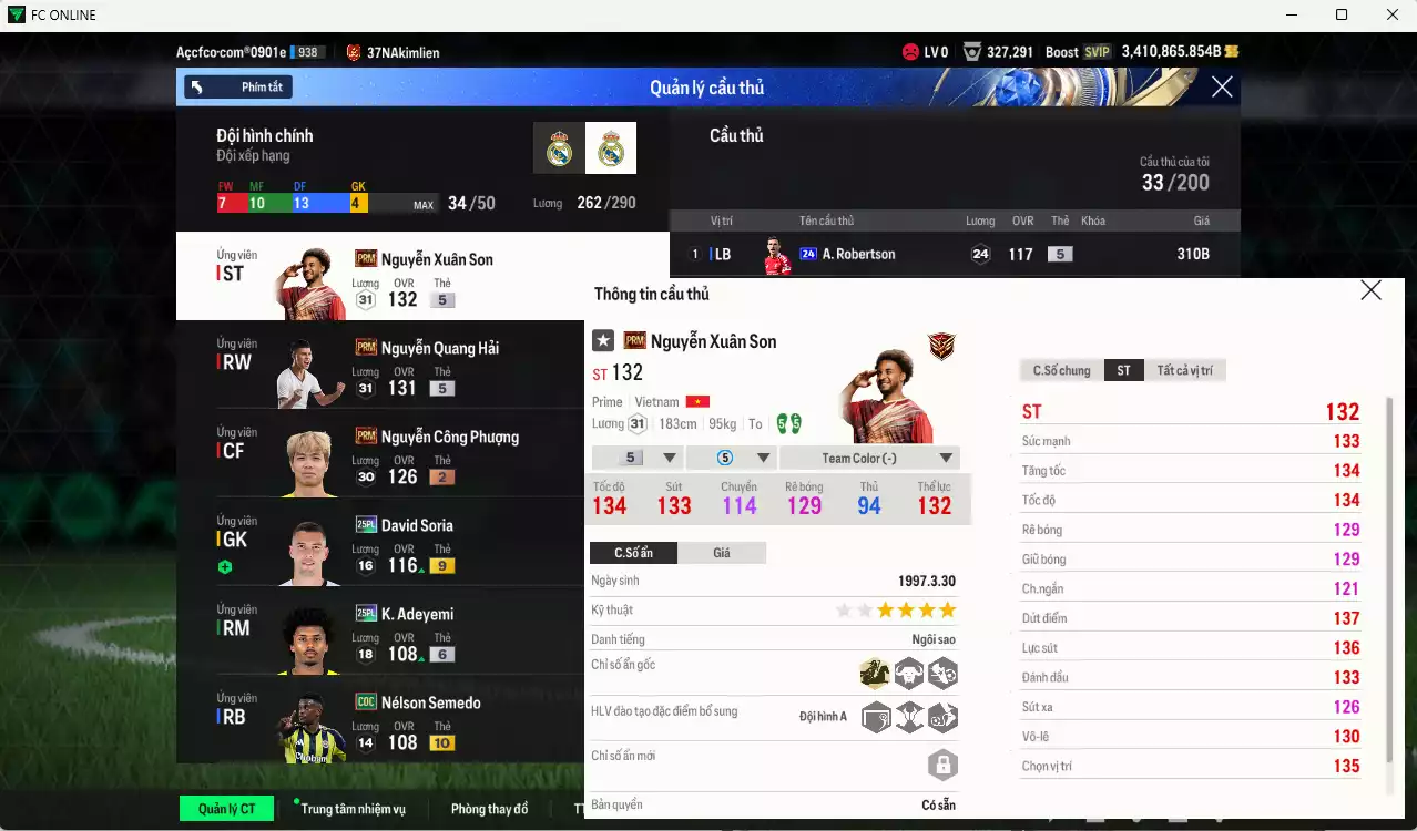 Ảnh [ACC Cổ] ACC 3410865b trắng vs Xuân Son PRM+5, Quang Hải PRM+5, Công Phượng PRM+2, còn nhiều CP GIẢM THUẾ vs SVIP, full miniface. HLV Siêu Xịn, đã full đào tạo chiến thuật, dư 200k TC