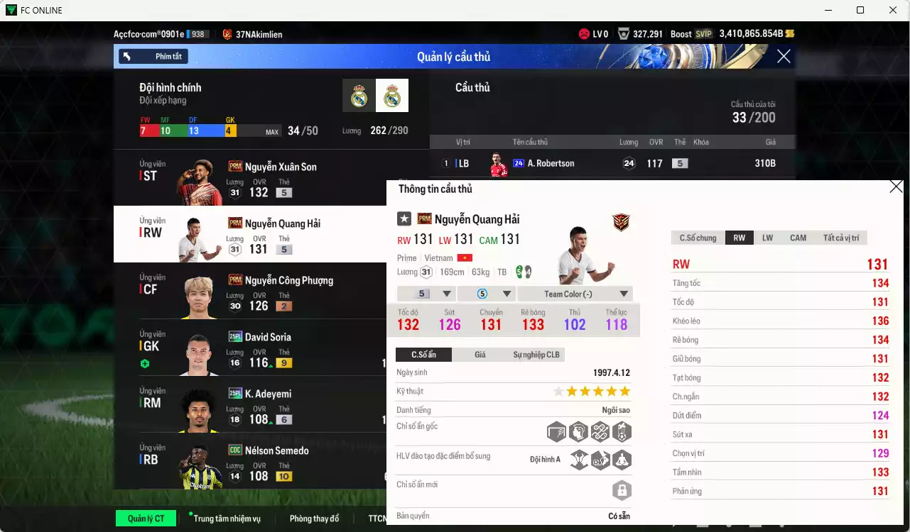 Ảnh [ACC Cổ] ACC 3410865b trắng vs Xuân Son PRM+5, Quang Hải PRM+5, Công Phượng PRM+2, còn nhiều CP GIẢM THUẾ vs SVIP, full miniface. HLV Siêu Xịn, đã full đào tạo chiến thuật, dư 200k TC