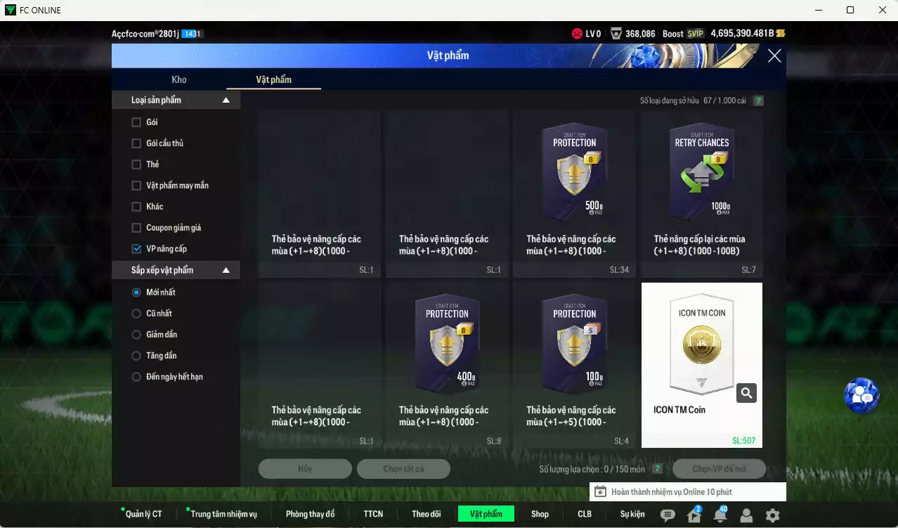 Ảnh ACC 4695390b trắng, có thẻ đổi tên, full miniface. HLV Xịn, đã full đào tạo chiến thuật, dư 160k TC