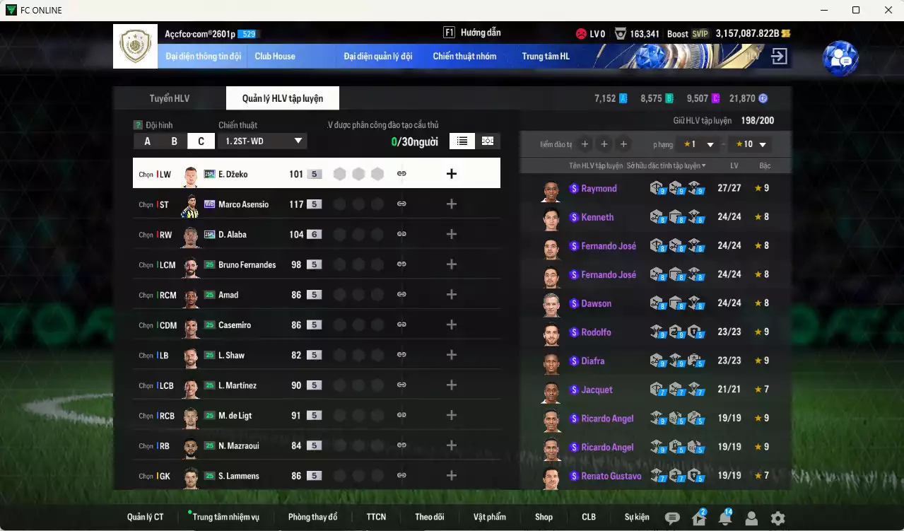 Ảnh ACC 3157087b trắng, có thẻ đổi tên. HLV Xịn, đã full đào tạo chiến thuật, dư 160k TC