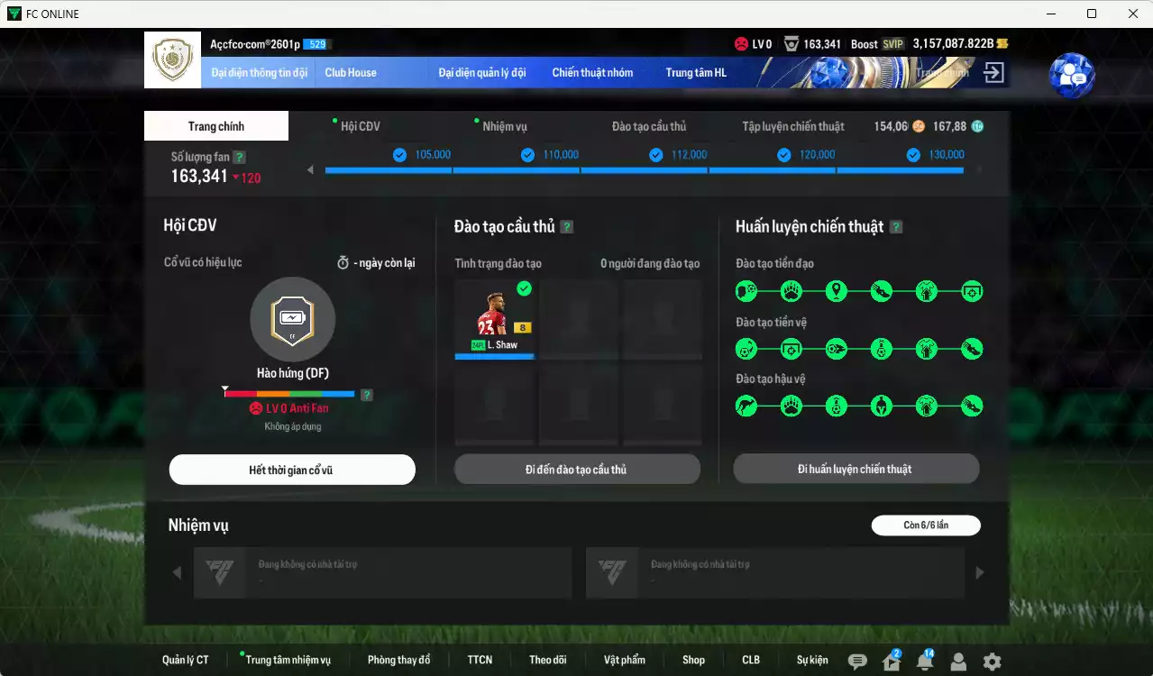 Ảnh ACC 3157087b trắng, có thẻ đổi tên. HLV Xịn, đã full đào tạo chiến thuật, dư 160k TC