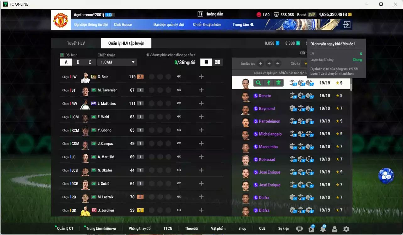 Ảnh ACC 4695390b trắng, có thẻ đổi tên, full miniface. HLV Xịn, đã full đào tạo chiến thuật, dư 160k TC