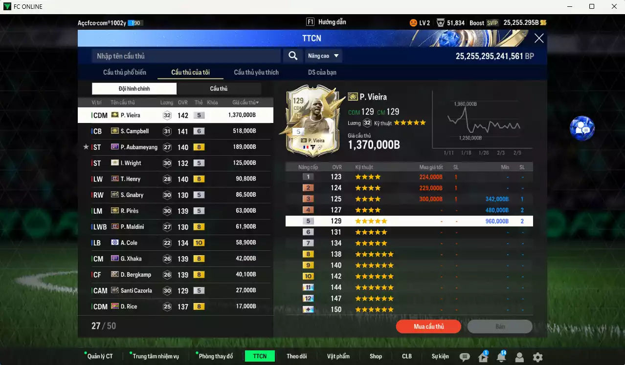 Ảnh Arsenal 2.736.630b có Vieira ITM+5, Campbell ITM+6, Aubameyang UT, Wright ITM+5, Henry CC, Gnabry WS, Pirès ITM+5, A. Cole CFA+10, Xhaka UT, Bergkamp DC.. Còn nhiều CP GIẢM THUẾ, đã đào tạo full chỉ số nhiều cầu thủ