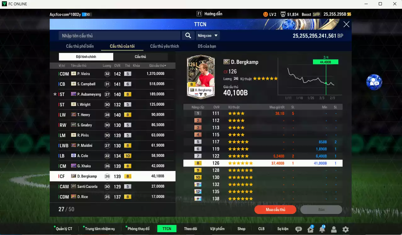 Ảnh Arsenal 2.736.630b có Vieira ITM+5, Campbell ITM+6, Aubameyang UT, Wright ITM+5, Henry CC, Gnabry WS, Pirès ITM+5, A. Cole CFA+10, Xhaka UT, Bergkamp DC.. Còn nhiều CP GIẢM THUẾ, đã đào tạo full chỉ số nhiều cầu thủ