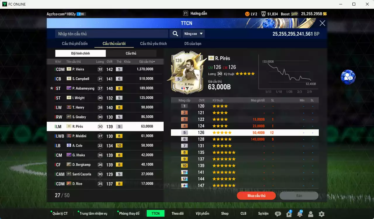Ảnh Arsenal 2.736.630b có Vieira ITM+5, Campbell ITM+6, Aubameyang UT, Wright ITM+5, Henry CC, Gnabry WS, Pirès ITM+5, A. Cole CFA+10, Xhaka UT, Bergkamp DC.. Còn nhiều CP GIẢM THUẾ, đã đào tạo full chỉ số nhiều cầu thủ