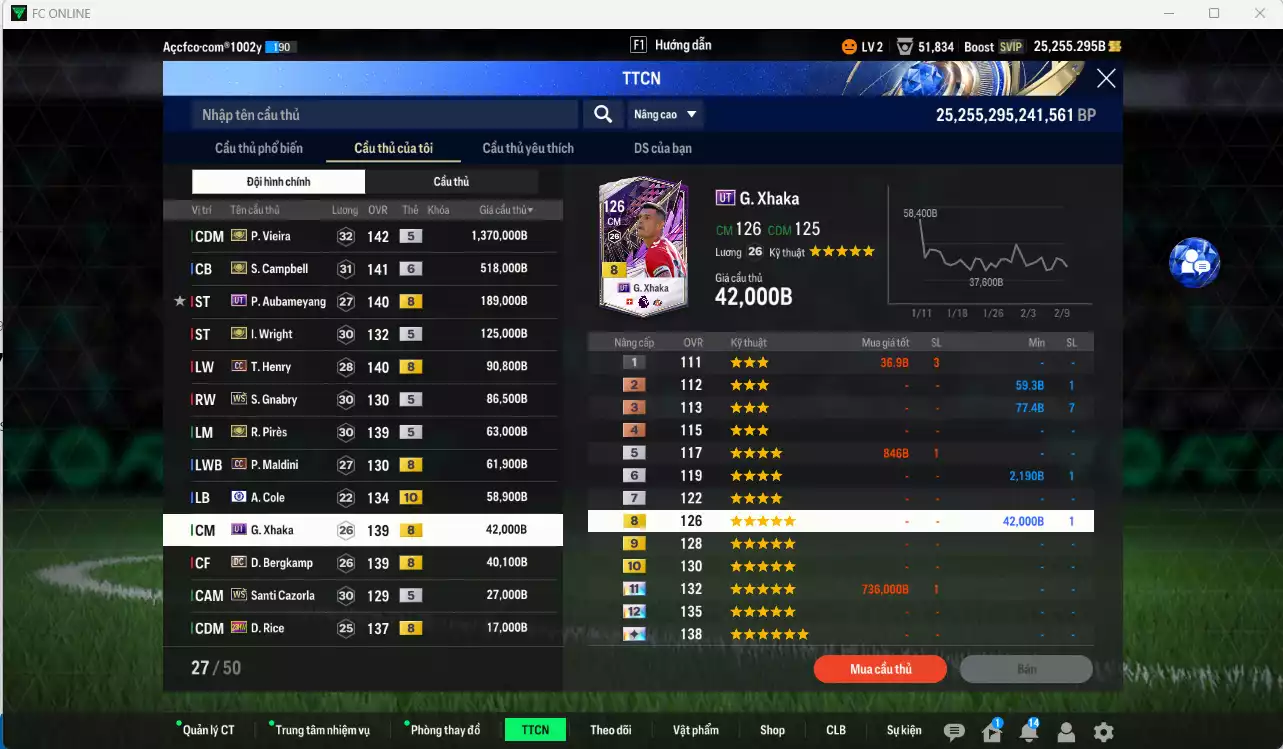 Ảnh Arsenal 2.736.630b có Vieira ITM+5, Campbell ITM+6, Aubameyang UT, Wright ITM+5, Henry CC, Gnabry WS, Pirès ITM+5, A. Cole CFA+10, Xhaka UT, Bergkamp DC.. Còn nhiều CP GIẢM THUẾ, đã đào tạo full chỉ số nhiều cầu thủ