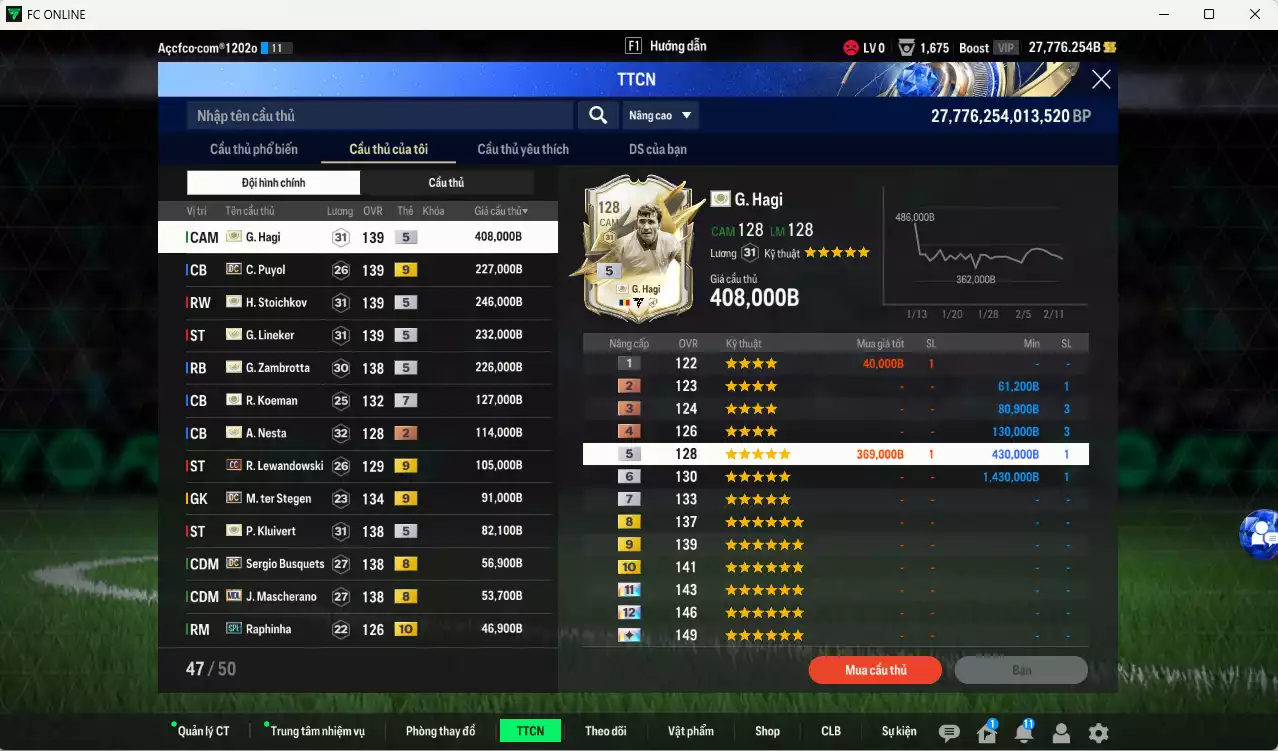 Ảnh Barcelona 2.173.840b có Hagi ITM+5, Stoichkov ITM+5, Lineker ITM+5, Zambrotta ITM+5, Puyol DC+9, Lewandowski CC+9, Stegen DC+9, Kluivert ITM+5, Busquets DC, Mascherano MDL, Raphinha SPL+10...