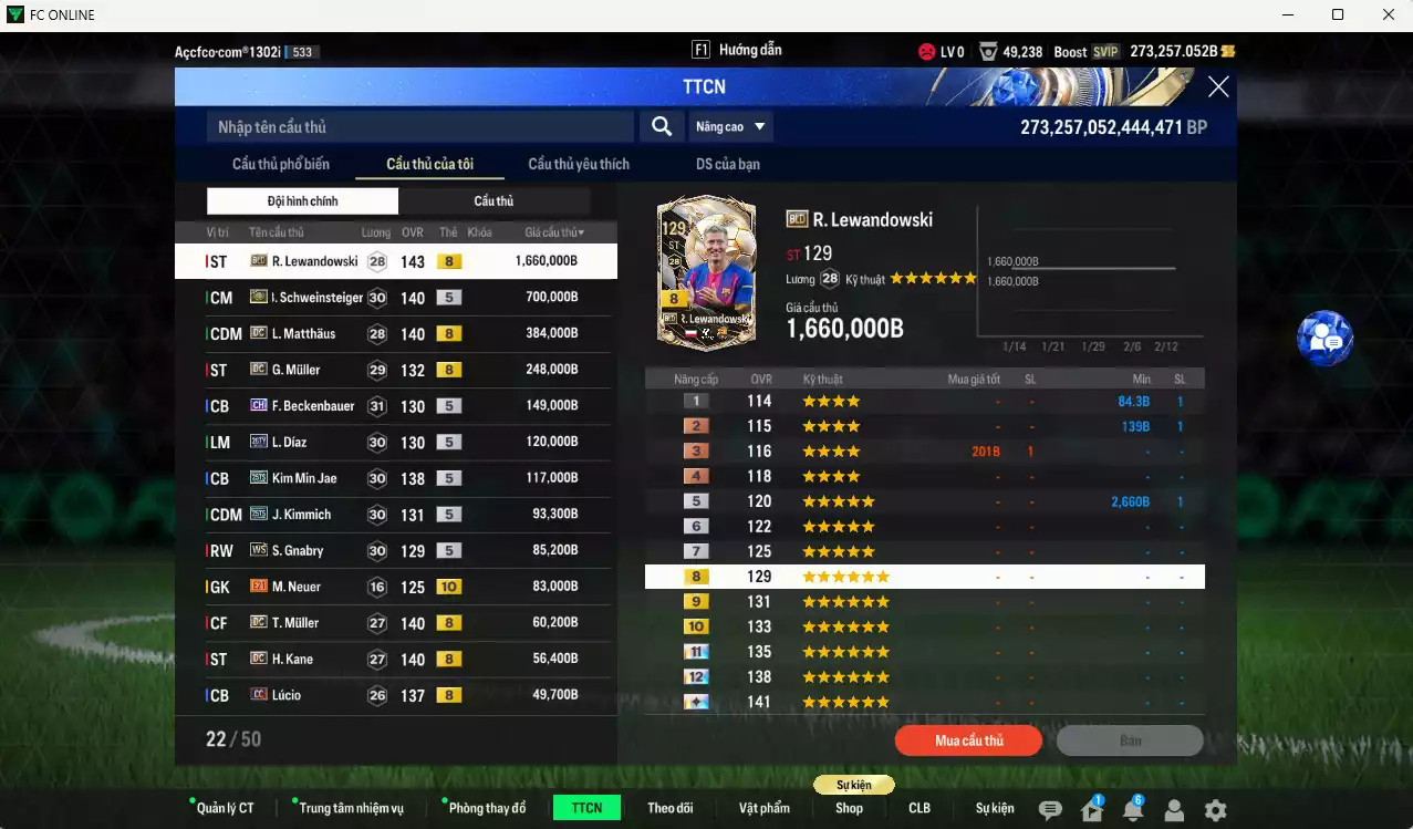 Ảnh [ACC Cổ 7 năm, Chưa nạp x8 FC Tết🐎] Bayern Munich 3.984.060b dư 270kb có Lewandowski BLD(hiếm), Schweinsteiger ITM+5, Matthaus DC, Muller DC, Beckenbauer CH, Díaz 26TY, Kim Min Jae 25TS, Kimmich 25TS, Gnabry WS, Muller DC, Kane DC, Neuer BOE+10... Full miniface, HLV Xịn, dư 170k TC. VIP BK Tháng 2