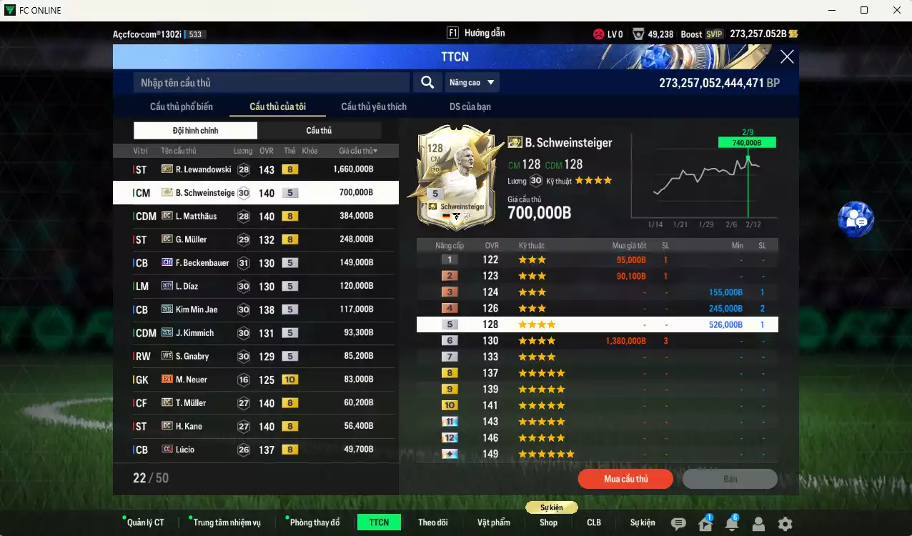 Ảnh [ACC Cổ 7 năm, Chưa nạp x8 FC Tết🐎] Bayern Munich 3.984.060b dư 270kb có Lewandowski BLD(hiếm), Schweinsteiger ITM+5, Matthaus DC, Muller DC, Beckenbauer CH, Díaz 26TY, Kim Min Jae 25TS, Kimmich 25TS, Gnabry WS, Muller DC, Kane DC, Neuer BOE+10... Full miniface, HLV Xịn, dư 170k TC. VIP BK Tháng 2